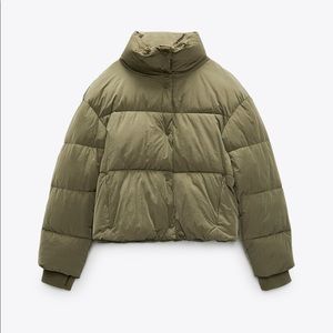NWOT Zara Short Puffer Jacket Khaki 4369/247